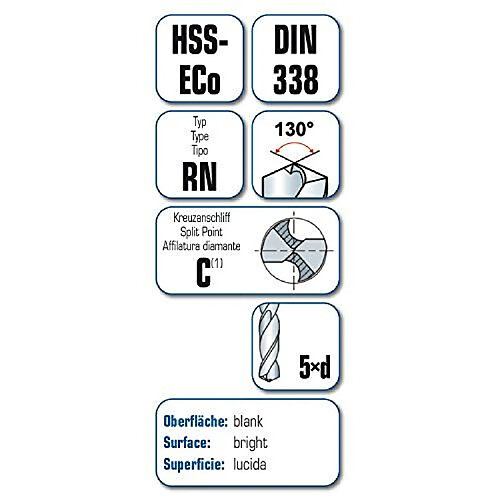 HSS-E Foret pour le métal 5 mm Alpen 62300500100 Longueur 86 mm Cobalt DIN 338 tige cylindrique 1 pc(s)