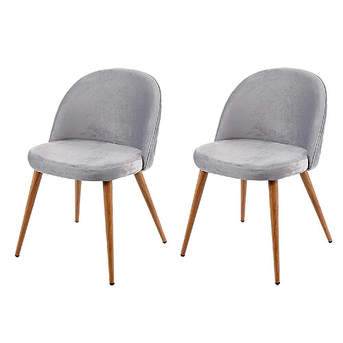 Decoshop26 Lot de 2 chaises de salle à manger tissu velours gris clair en bois style rétro CDS04418