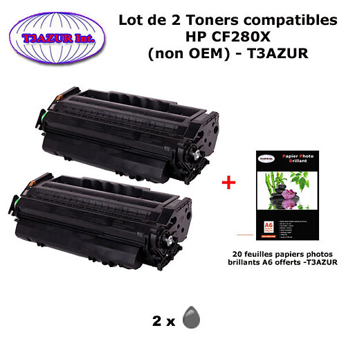 2 Toners génériques HP CF280X ,HP 80X pour HP LaserJet Pro 400 M401, M425+20f papiers photos A6 -T3AZUR