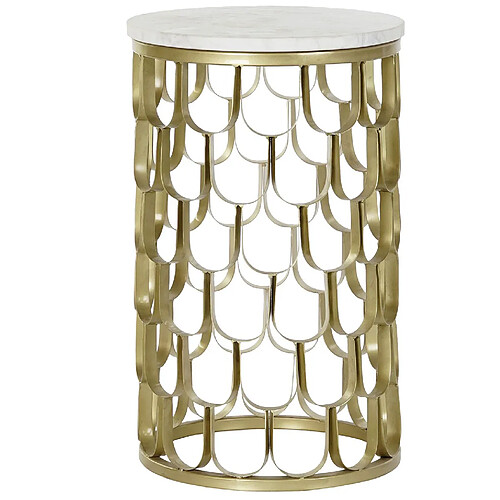 Pegane Table d'appoint en marbre et fer coloris blanc doré - diamètre 30 x hauteur 50 cm