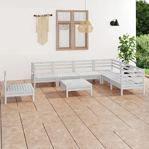 vidaXL Salon de jardin 8 pcs Bois de pin massif Blanc