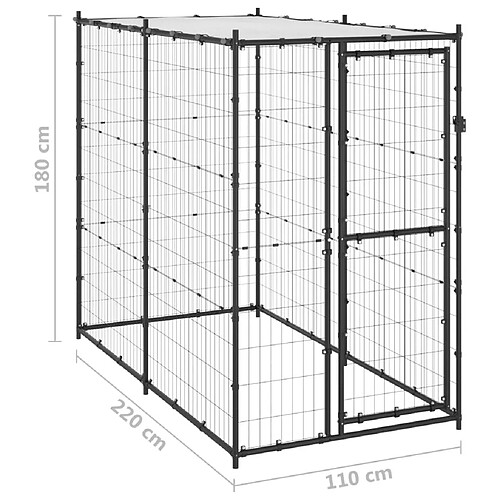 Helloshop26 Chenil extérieur cage enclos parc animaux chien d'extérieur pour chiens acier avec toit 110 x 220 x 180 cm 02_0000377