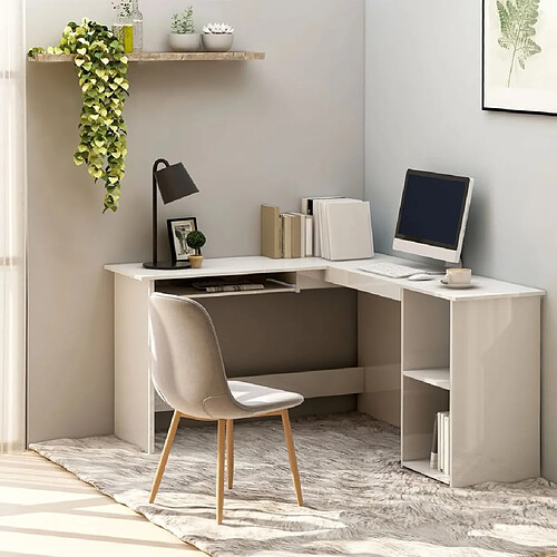 vidaXL Bureau d'angle en forme de L Blanc brillant Bois d'ingénierie