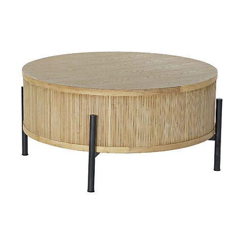 Pegane Table basse ronde en bois et métal coloris naturel / noir - diamètre 81 x hauteur 40 cm