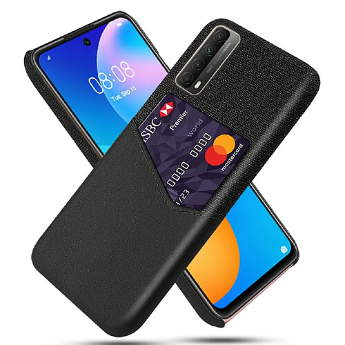 Coque en TPU + PU texture de tissu avec porte-carte noir pour votre Huawei P smart 2021/Y7a