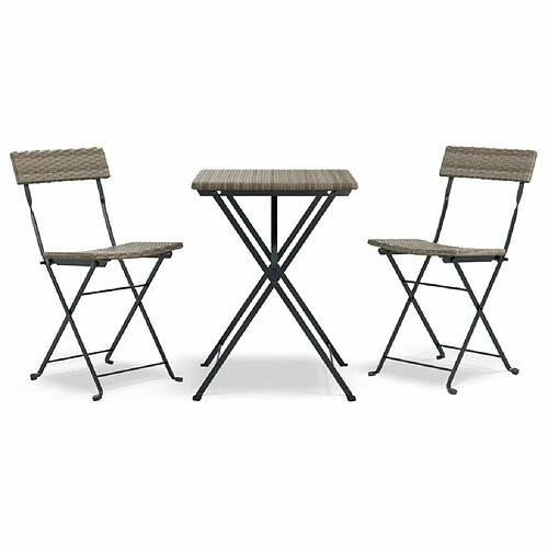 Maison Chic Table de bistro pliable et chaises d'extérieur 3 pcs,Ensemble de bistro de jardin pour relax Gris Résine tressée -GKD391010