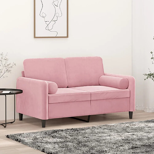 vidaXL Canapé 2 places avec oreillers décoratifs rose 120 cm velours