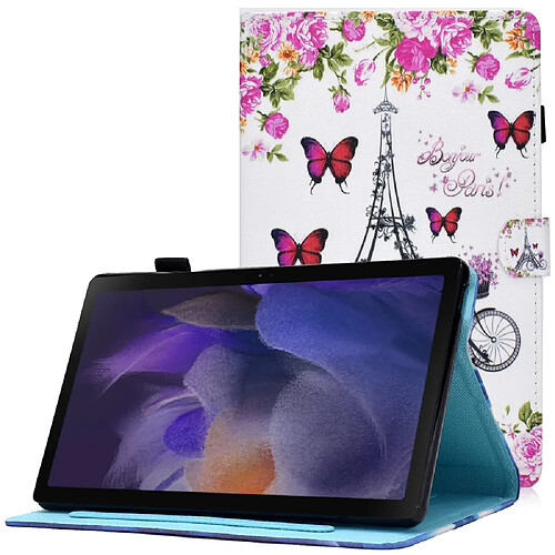 Etui en PU magnétique avec porte-cartes et porte-stylet Papillons/tour pour votre Samsung Galaxy Tab A8 (2021) SM-X200/SM-X205