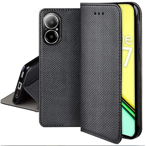 Htdmobiles Housse etui portefeuille avec coque interieure en silicone pour Realme C67 4G + verre trempe - NOIR MAGNET