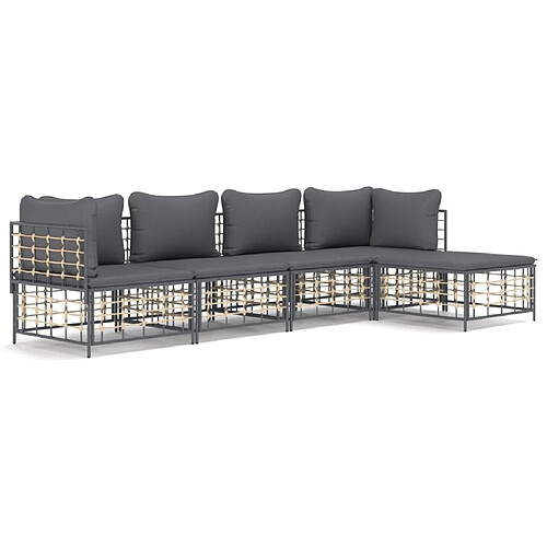 Maison Chic Salon de jardin 5 pcs + coussins - Mobilier/Meubles de jardin - Table et chaises d'extérieur anthracite résine tressée -MN16960