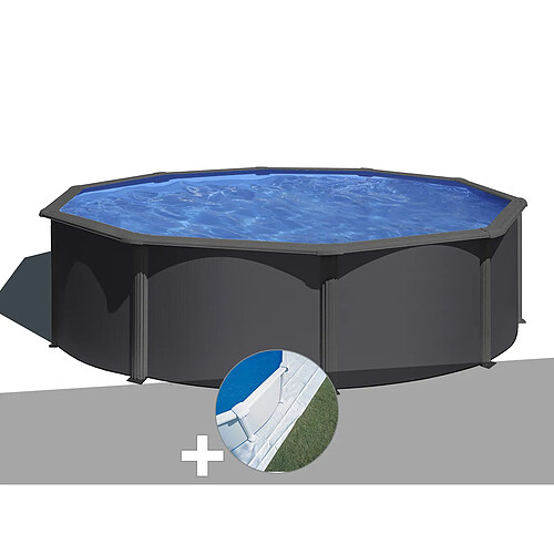 Kit piscine acier gris anthracite Gré Louko ronde 3,70 x 1,22 m + Tapis de sol