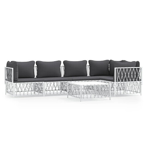 Maison Chic Salon de jardin 6 pcs avec coussins - Table et chaises d'extérieur - Mobilier/Meubles de jardin Moderne blanc acier -MN61186