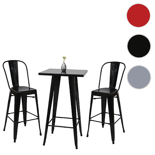 Mendler Ensemble de 1x table haute + 2x tabouret de bar HWC-A73, métal ~ noir