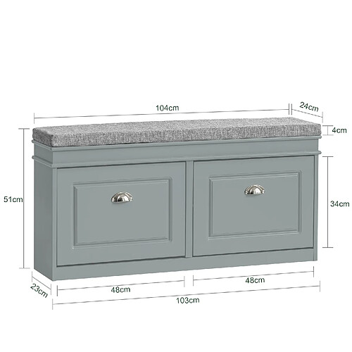 SoBuy FSR64-HG Banc de Rangement à Chaussures Armoire à Chaussures 2 Abattants avec Coussin Confortable Meuble d'entrée