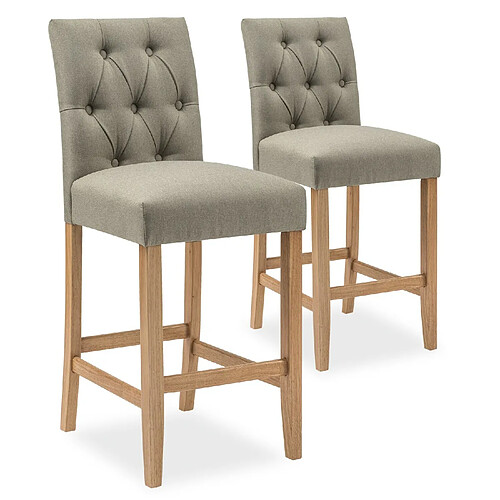 NC Lot de 2 chaises de bar en bois Gaya tissu Beige - H65cm