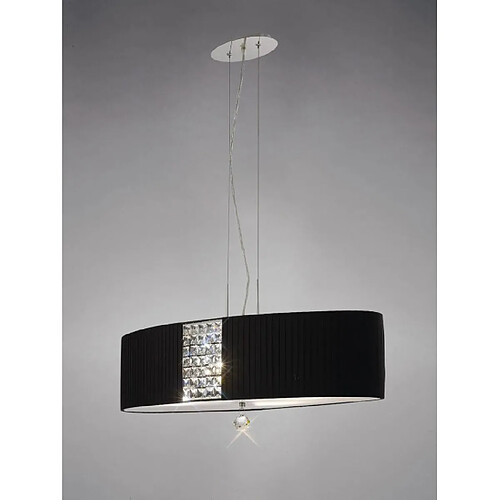 Luminaire Center Suspension Evelyn ovale avec Abat jour noir 4 Ampoules chrome poli/cristal