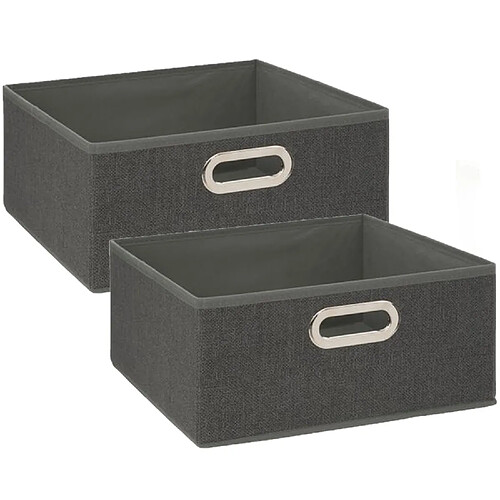 Toilinux Lot de 2 Boites de rangement en tissu l.31 x h. 15 cm - Gris foncé chiné