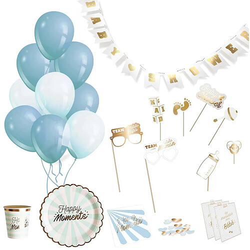 Party Time Kit décoration pour baby shower 46 pièces bleu.