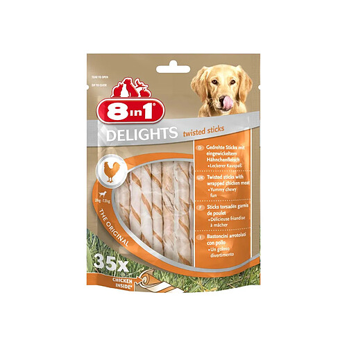 8 In 1 Sachet 35 sticks pour chien garnis de poulet Delights.