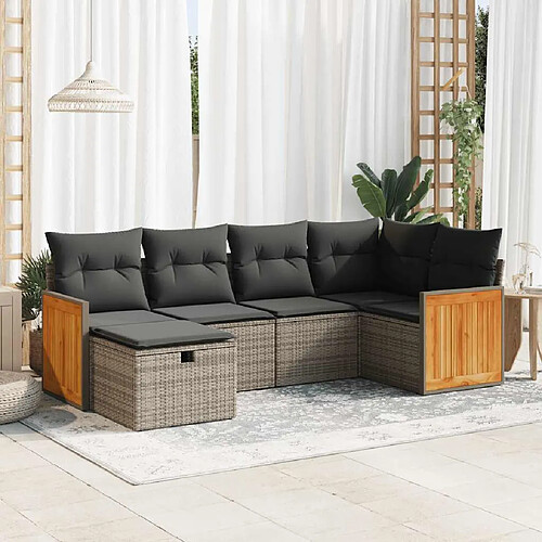 vidaXL Salon de jardin 6 pcs avec coussins gris résine tressée