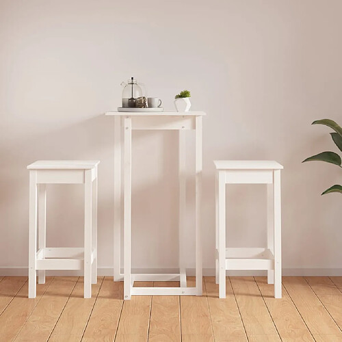 vidaXL Ensemble de bar 3 pcs Blanc Bois de pin massif