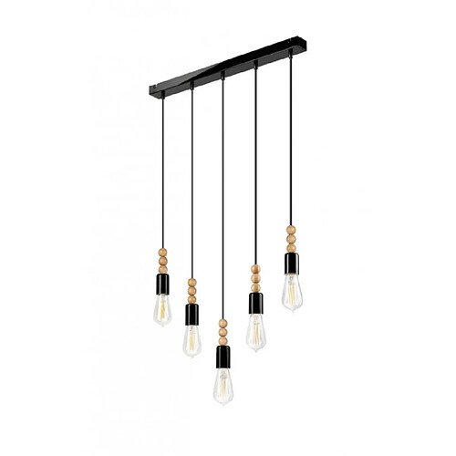 Lumière Suspension Simon Bois,acier Noir 5 ampoules 94cm