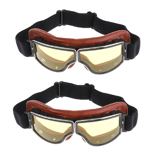 2 Lunettes De Moto Rétro Glasse Pour Casque Pilote Cruiser équitation Marron