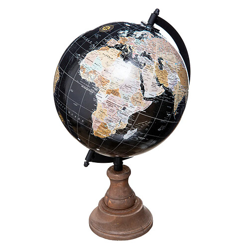 Atmosphera, Createur D'Interieur Globe avec base en bois H32cm Noir - ATMOSPHERA