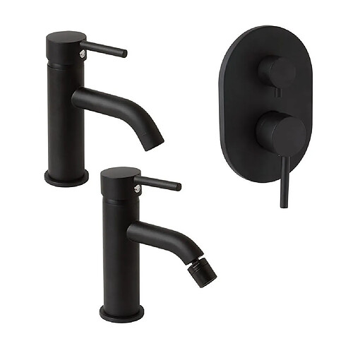 Kiamami Valentina LOT DE MITIGEURS NOIRS DE SALLE DE BAIN POUR LAVABO, BIDET ET DOUCHE AVEC DÉVIATEUR | FASSA