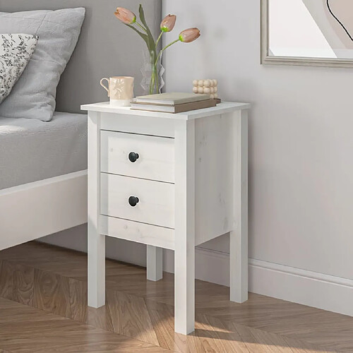 Maison Chic Table de chevet Table de Nuit Meuble de Rangement Blanc 40x35x61,5 cm Bois de pin massif