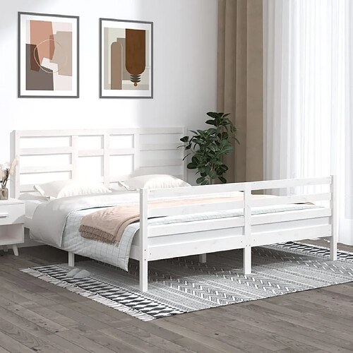 Maison Chic Lit Super King - Cadre de lit,Structure du lit Contemporain pour chambre Blanc Bois massif 180x200 cm -MN60532