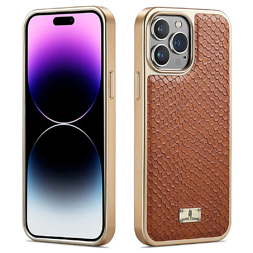 Coque en TPU + PU FIERRE SHANN texture serpent, électroplaqué, antichute pour votre iPhone 14 Pro - marron