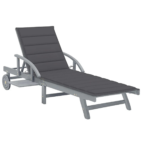 Helloshop26 Transat chaise longue bain de soleil lit de jardin terrasse meuble d'extérieur avec coussin bois d'acacia solide gris 02_0012389