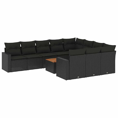 Maison Chic Salon de jardin 11 pcs avec coussins | Ensemble de Table et chaises | Mobilier d'Extérieur noir résine tressée -GKD68528