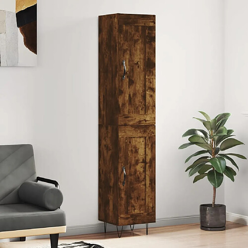 vidaXL Buffet haut Chêne fumé 34,5x34x180 cm Bois d'ingénierie