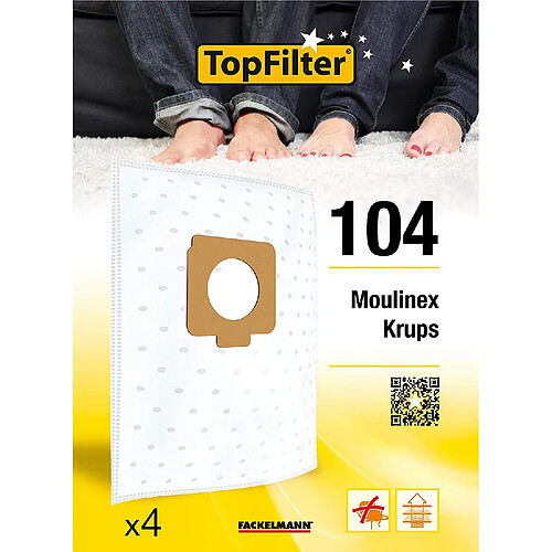 TopFilter 104, 4 sacs aspirateur pour Moulinex et Krups boîte de sacs d'aspiration en non-tissé, 4 sacs à poussière (30 x 26 x 0,1 cm)