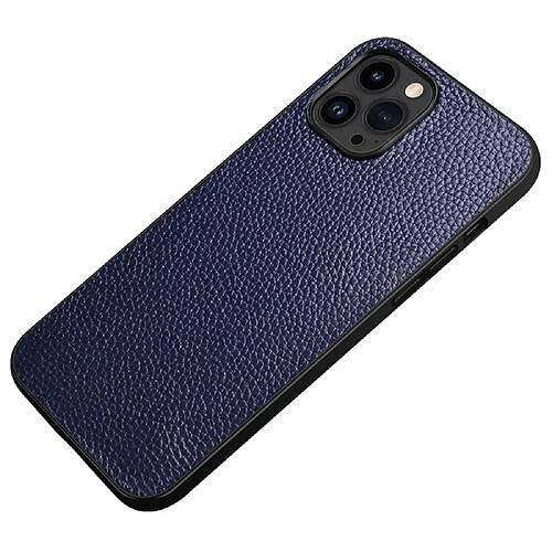 Coque en TPU + cuir véritable texture litchi, anti-écaillage pour votre iPhone 14 Pro - bleu