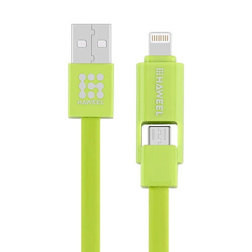 Wewoo Câble vert pour iPhone, Galaxy, Huawei, Xiaomi, LG, HTC et autres smartphone, Longueur: 1m 2 en 1 Micro USB & Lightning vers USB Data Sync de charge