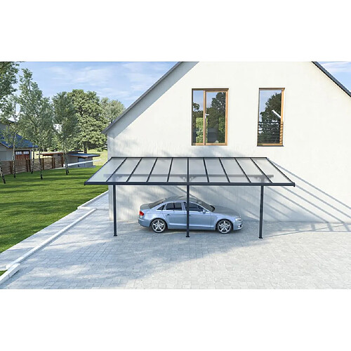 Vente-Unique Carport pergola adossé en aluminium 18,8 m² anthracite - ALVARO