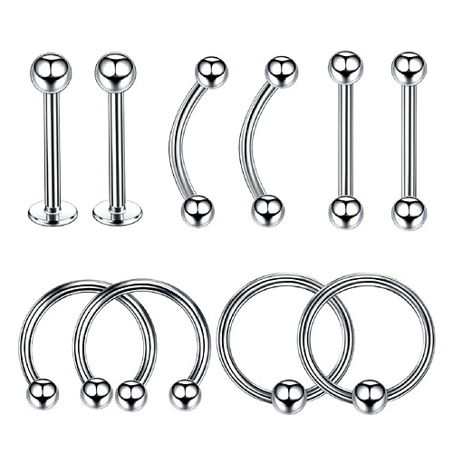 10 pièces nez lèvre langue sourcil tragus nombril piercing piercing 16g 8mm