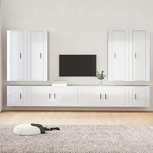 vidaXL Ensemble de meubles TV 8 pcs Blanc brillant Bois d'ingénierie