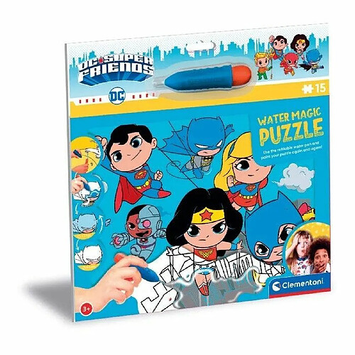 Clementoni DC SuperFriends Enfant 15 pièces Puzzle à Peinture à l'eau de Super-héros à partir de 3 Ans (22243), Multicolore, M