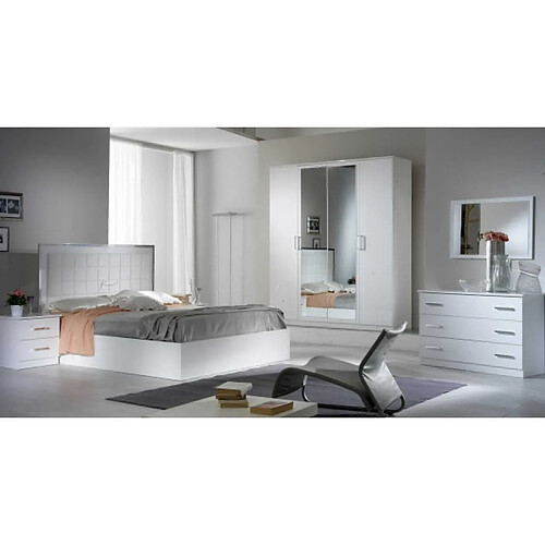 Dansmamaison Chambre Complète 180x200 Laqué Blanc Brillant - AREZZO