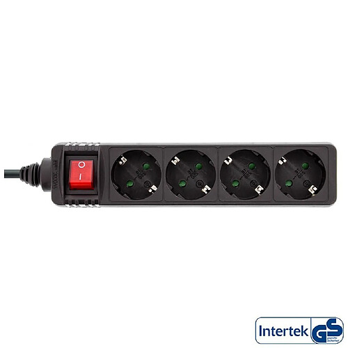 Barrette d'alimentation InLine® type F allemande 4 ports avec interrupteur + sécurité enfants noir 1,5 m