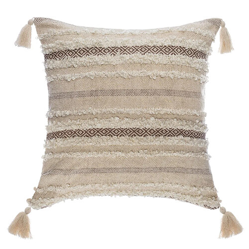 Atmosphera, Createur D'Interieur Coussin Shine Carré avec Pompons 59x59cm - Beige