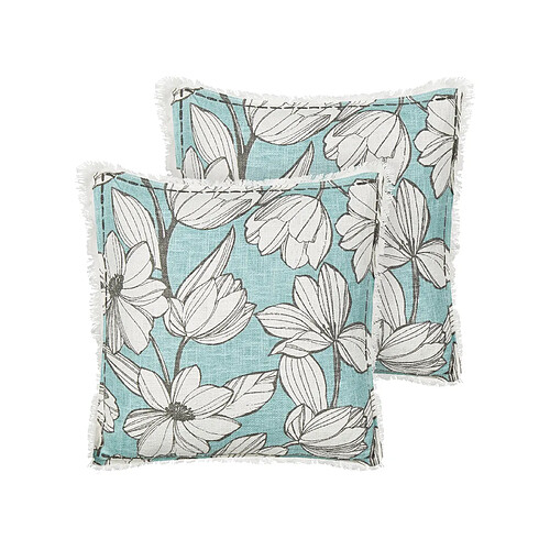 Beliani Lot de 2 coussins CYANOTIS Coton 45 x 45 cm Floral Impression en bloc Bleu clair