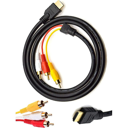 Câble HDMI vers RCA 5 pieds/1,5 m HDMI mâle vers 3-RCA vidéo audio AV composant convertisseur câble adaptateur pour HDTV (noir)