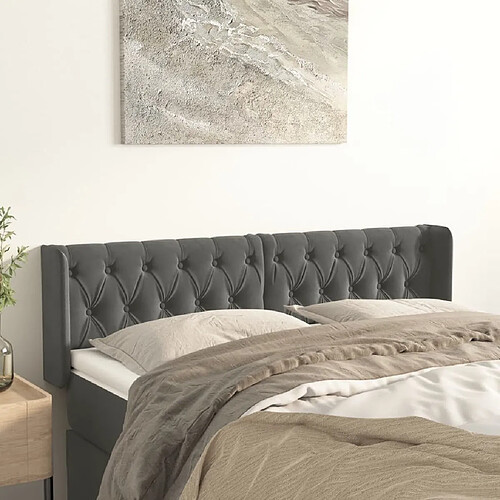 Maison Chic Tête de lit scandinave avec oreilles,meuble de chambre Gris foncé 163x16x78/88 cm Velours -MN47033