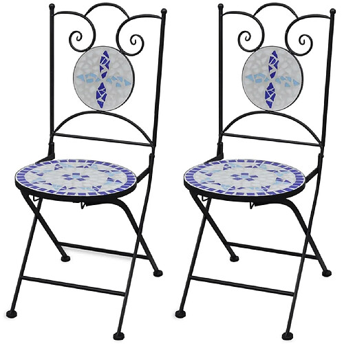 Maison Chic Lot de 2 Chaises pliables de bistro Céramique Bleu et blanc -GKD40451