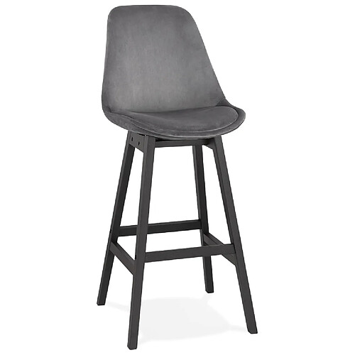 Alterego Tabouret de bar 'MORISS' en velours gris et pieds en bois noir